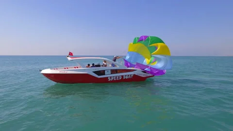 Belek, Turkey - September 27, 2023: parachute parasailing is preparing for the Stock Footage 252151603