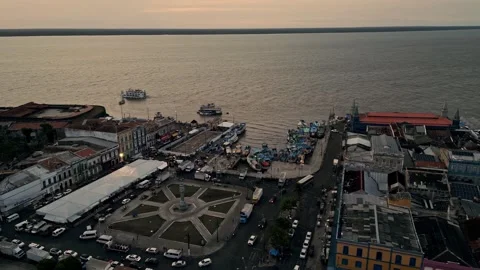 Belém Aerial –Drone shot of Ver-o-Peso Market, fish market and Amazon Delta Видео 314332328