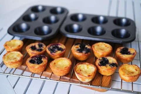 Belem cakes or Pasteis de Belem, Portuguese pastel de Nata Custard Tarts. Photos
