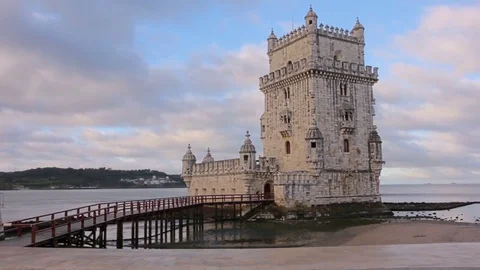 Belem Tower on the bank of Tagus River, Portugal Vídeo Stock 78185554
