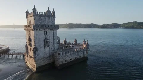 Belém tower close flyby Stock Footage 240314856