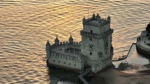Belém Tower drone shot 2 Stock Footage 184495010