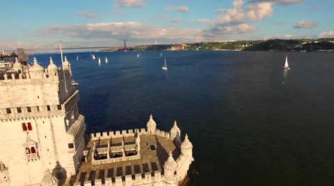 Belem Tower :isbon aerial Stock Footage 63086558