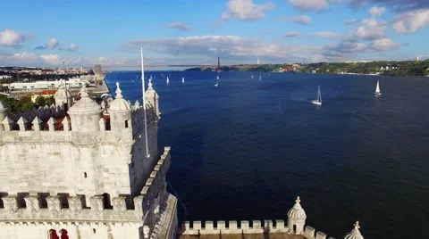 Belem Tower :isbon aerial Stock Footage 63088087