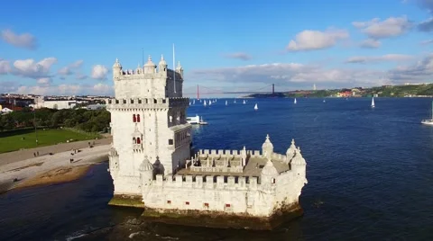 Belem Tower :isbon aerial Stock Footage 63089259