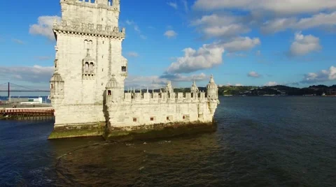 Belem Tower :isbon aerial Stock Footage 63091129