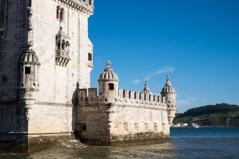 Belem tower landmark seafront over tejo Lisbon Stock Photos