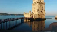Belem Tower At Morning Lisbon Aerial View Stock Footage