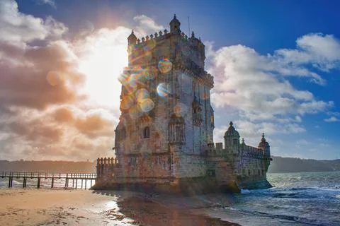 Belem Tower or Tower of Staint Vincent on the bank of the Tagus River. Lisbon 스톡 사진
