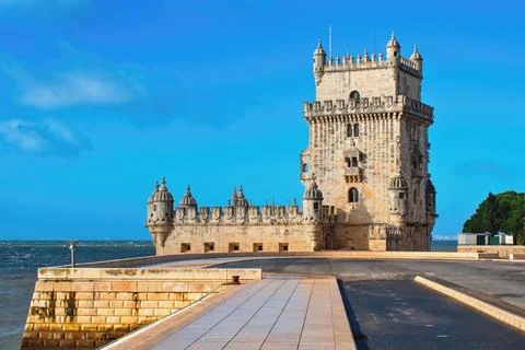 Belem Tower or Tower of Staint Vincent on the bank of the Tagus River. Lisbon Stock Photos