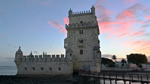 The Belem Tower at sunset Video stock 108929042