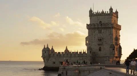 Belem tower sunset timelapse Stock Footage 58815407