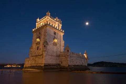 Belém Tower (Torre de Belém) from the 16th century in Lisbon during blue hour Stock-Fotos