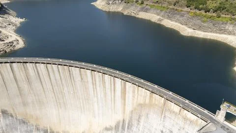 Belesar hydroelectric dam creating renewable energy in Galicia, Spain Stock Photos