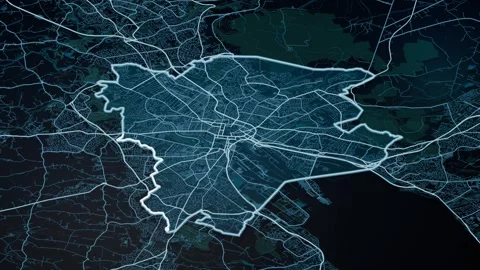 Belfast City Glowing Digital Map Animation 4K Stock Footage 336658338