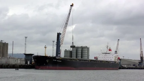 Belfast dock loading commercial ship Stock Footage 75255480