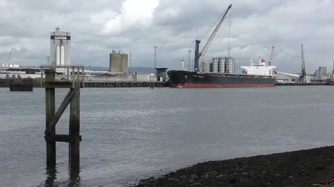 Belfast docks ship unloading Stock Footage 75255732