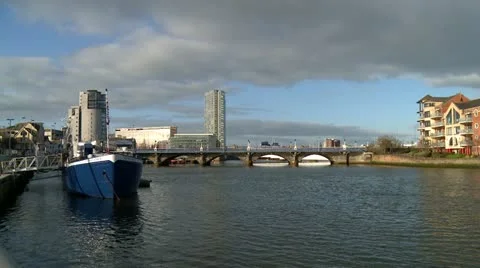 Belfast River Lagan at Queens Quay Stock Footage