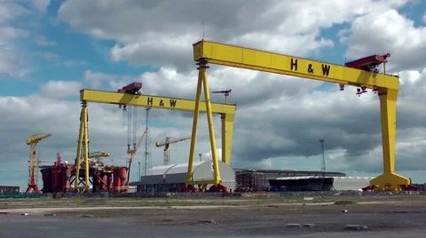 Belfast Samson and Goliath gantry cranes shipbuilding Stock Footage 60401051