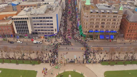 Belfast St. Patrick's Day Parade Town Hall Arrival - Aerial Drone Footage Stock Footage 314370579