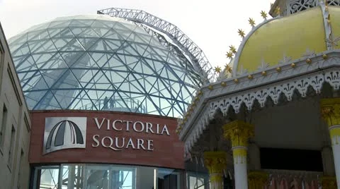Belfast Victoria Square shopping centre sign and dome Stock Footage