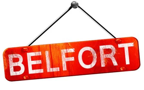 Belfort, 3D rendering, a red hanging sign Stock Illustration