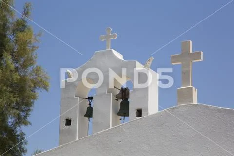 Belfry, Adjacent Church, Orthodox Cathedral, 1870, Hora, Naxos Island, Cyclades Stock Photos