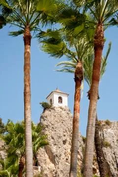 Belfry behind Palm Trees. Stock Photos