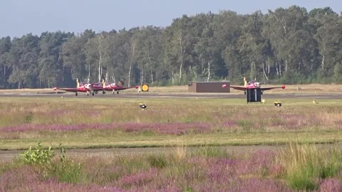 Belgian air force red devils demo team lining up runway their marchetti sf260m Stock Footage 288126358