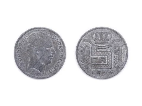 Belgian five Francs coin dated 1944 Stock-Fotos