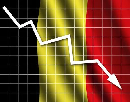 The Belgian flag and arrow graph going down Stock Illustration