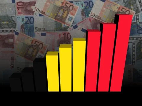 Belgian flag bar chart over euros illustration Illustrazione stock