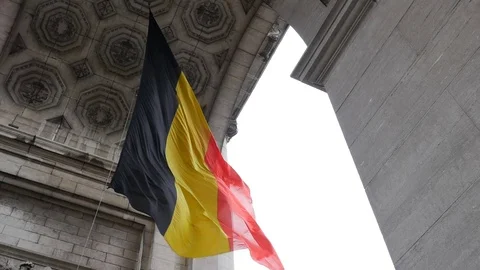 Belgian flag in the Cinquantenaire Park Stock Footage 72685608