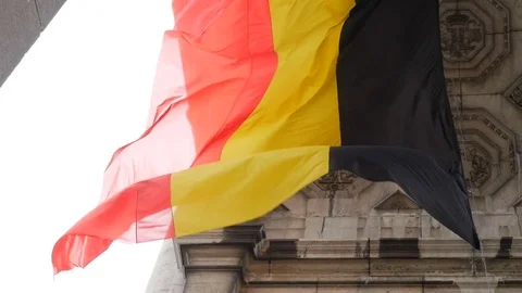 Belgian flag in the Cinquantenaire Park Stock Footage 72686194