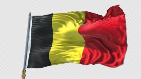 Belgian Flag on a flagpole Waving on Transparent Alpha Background Stock Footage 292102216