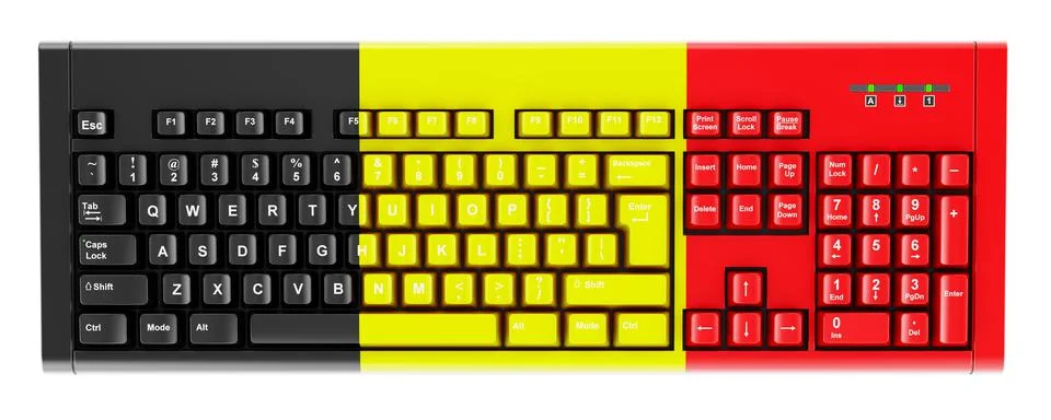 Belgian flag painted on computer keyboard. 3D rendering 스톡 일러스트