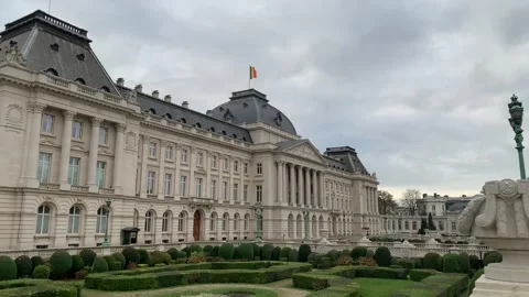 Belgian flag is waiving on top of the Royal Palace of Brussels. Belgium Stock Footage 294694889