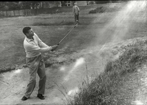 Belgian Golfer Flory Van Donck In Play During The 1956 Open Golf Championship At Stock Photos