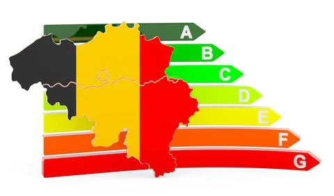 Belgian map with energy efficiency rating, 3D rendering Stockillustratie