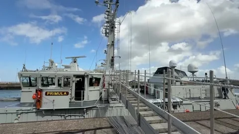 Belgian minesweeper Primula (M924) is finalizing preparations to set sail for th Stock Footage 317108837