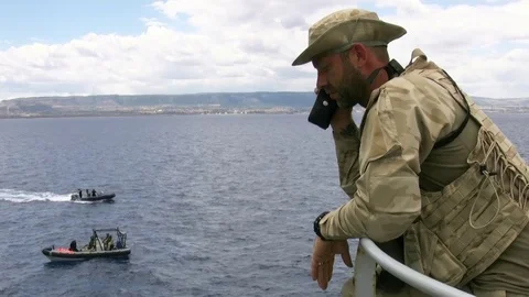 Belgian navy vessel operates on mediterranean sea for SAR Stock-Footage 70180959