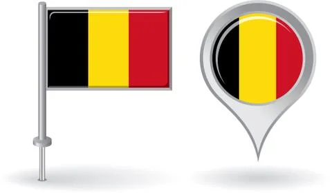 Belgian pin icon and map pointer flag. Vector Illustrazione stock