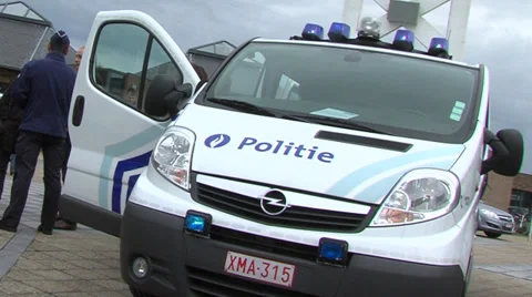 Belgian police car with flashing lights Stock Footage