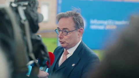 Belgian Prime Minister Bart De Wever giving a statement during the informal EU Stock Footage 333374851