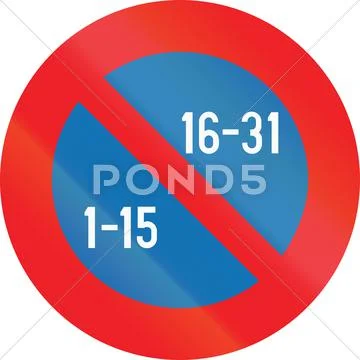 Belgian regulatory road sign - Semi-monthly parking prohibition Stock Illustration