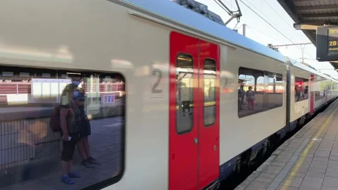 Belgian SNCB train going to the Brussels south station arrives Stock Footage 157822420