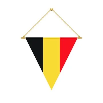 Belgian triangle flag hanging, vector illustration Stock Illustration