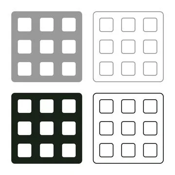 Belgian waffle Dessert template shape square set icon grey black color vect.. Stock Illustration