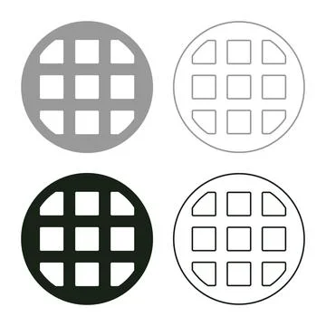 Belgian waffle Dessert template shape round set icon grey black color vecto.. Stock Illustration