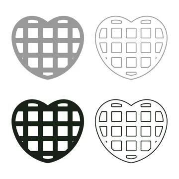 Belgian waffle Dessert template shape heart set icon grey black color vecto.. Stock Illustration